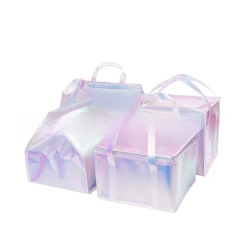 Rainbow Insulated Cake Carrier Bag - Thickened Aluminum Foil Thermal Bag for 4-12 inch Cakes, Ice Cream & Takeaway Delivery