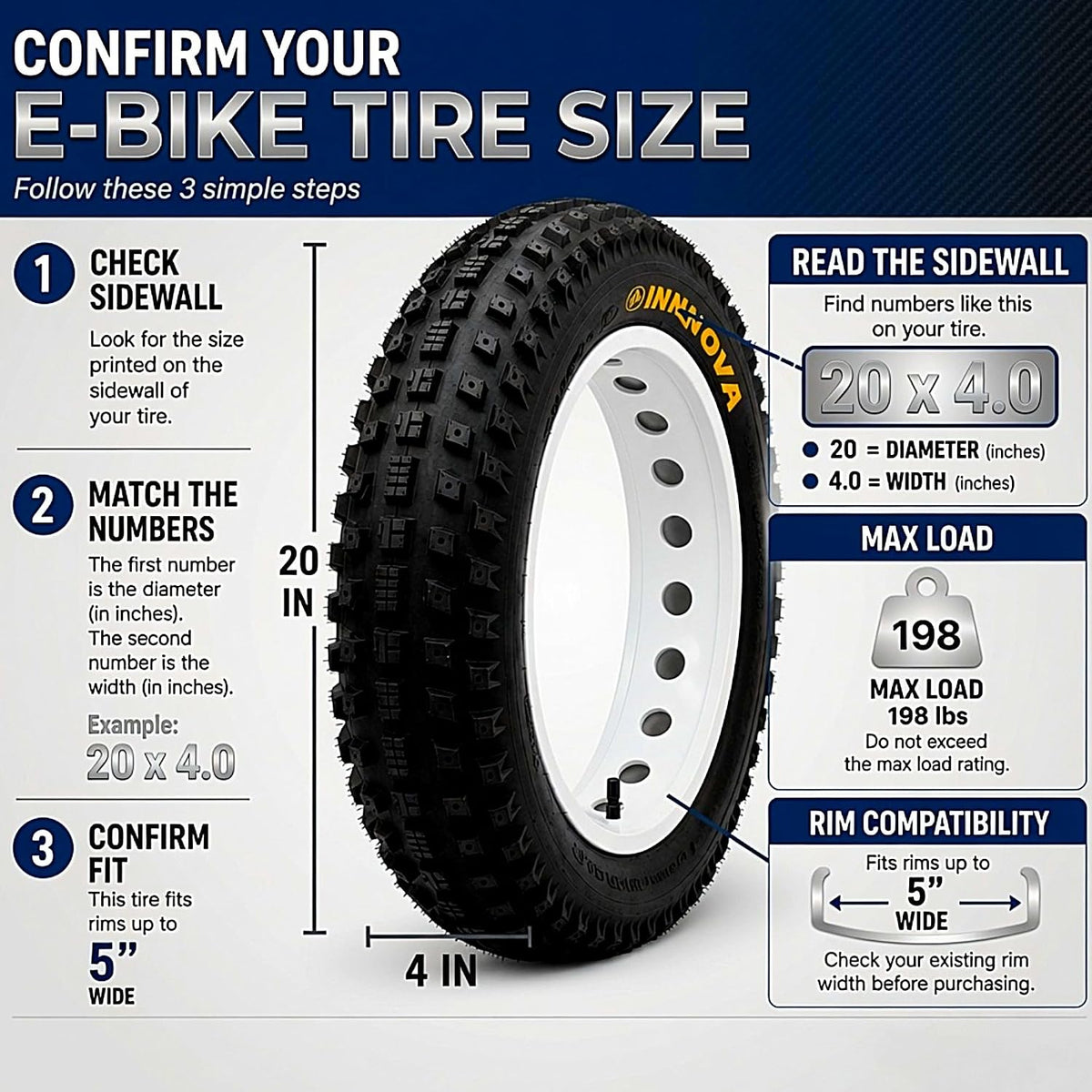 Fat Bike Tire and Inner Tube Set, 20x4 or 26x4 All-Terrain Knobby E-Bike Tires with Schrader Valve Tubes, Heavy Duty Replacement Mountain, Snow, Beach and Off-Road