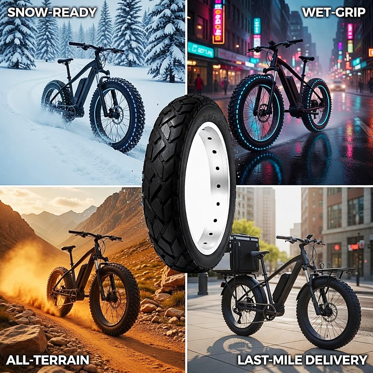 Folding Fat Bike Tires & Tubes Set (2 Tires + 2 Tubes) Sizes -16x4 20x4 26x3 26x4 – Heavy-Duty All-Terrain Puncture-Resistant