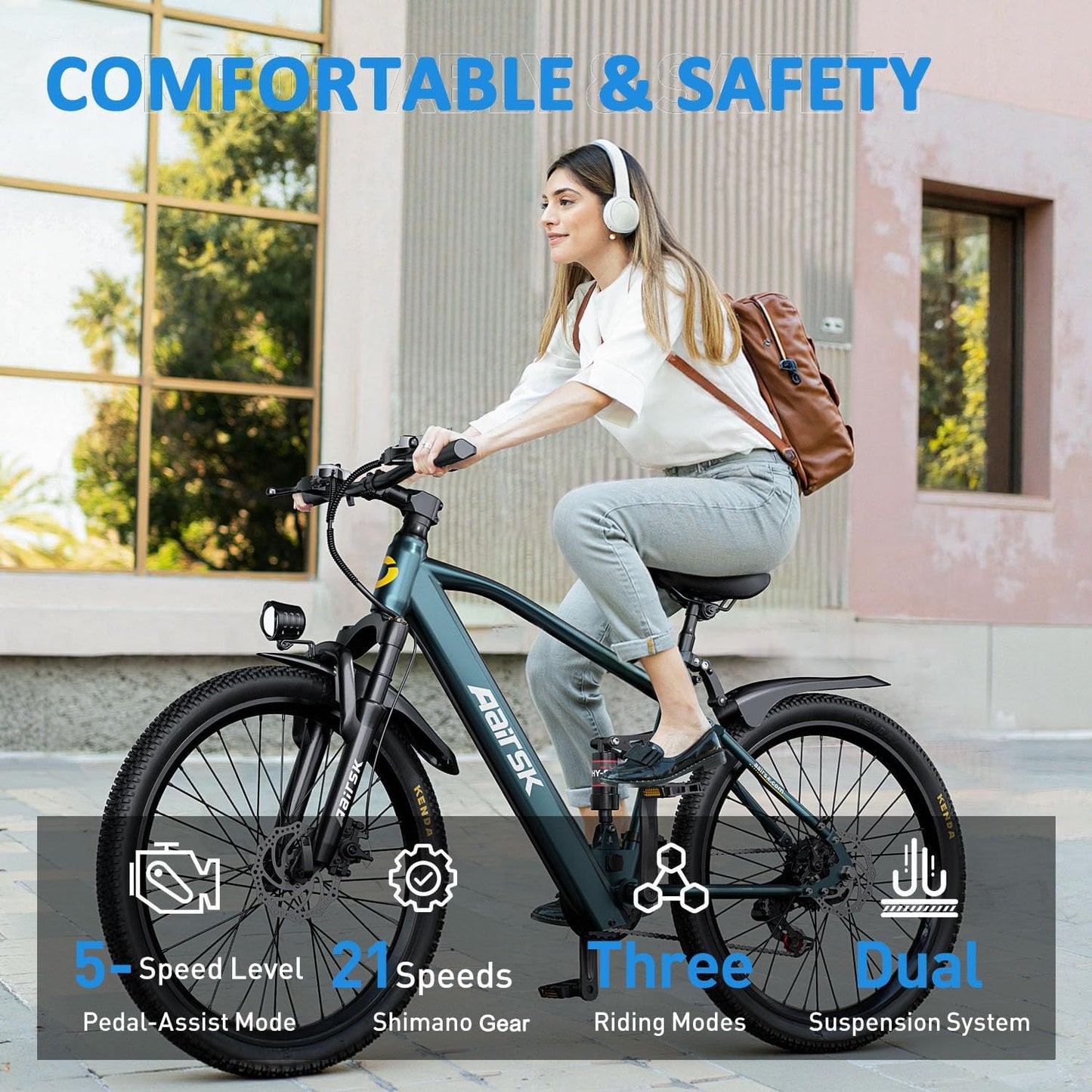 GT900 Electric Bike Black, 24/26 Inch, 750W Peak Motor, 28MPH, Full Suspension, Removable 13Ah/20Ah Battery