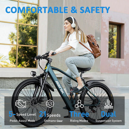 GT900 Electric Bike Black, 24/26 Inch, 750W Peak Motor, 28MPH, Full Suspension, Removable 13Ah/20Ah Battery