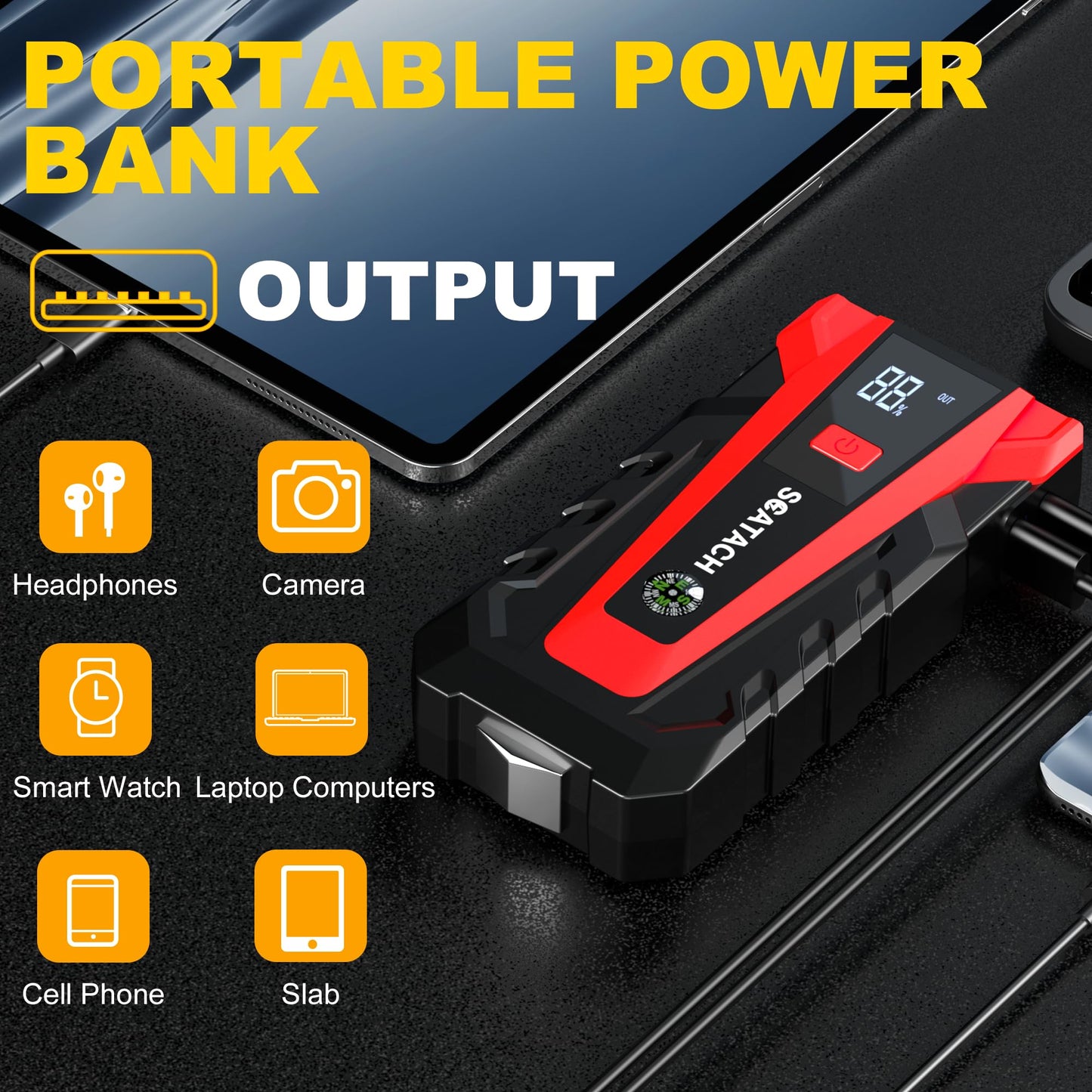 Scatach 011 5000A Car Battery Jump Starter,12V Jump Starter Battery Pack (up to 14.0L Gasoline and 12.0L Diesel Engine) Flashlight and Jumper Cable