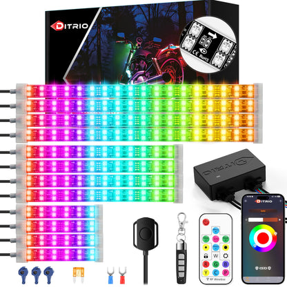 DITRIO 12pcs Underglow RGB LED Strip Light Kit for Motorcycles, Golf Carts, and ATVs