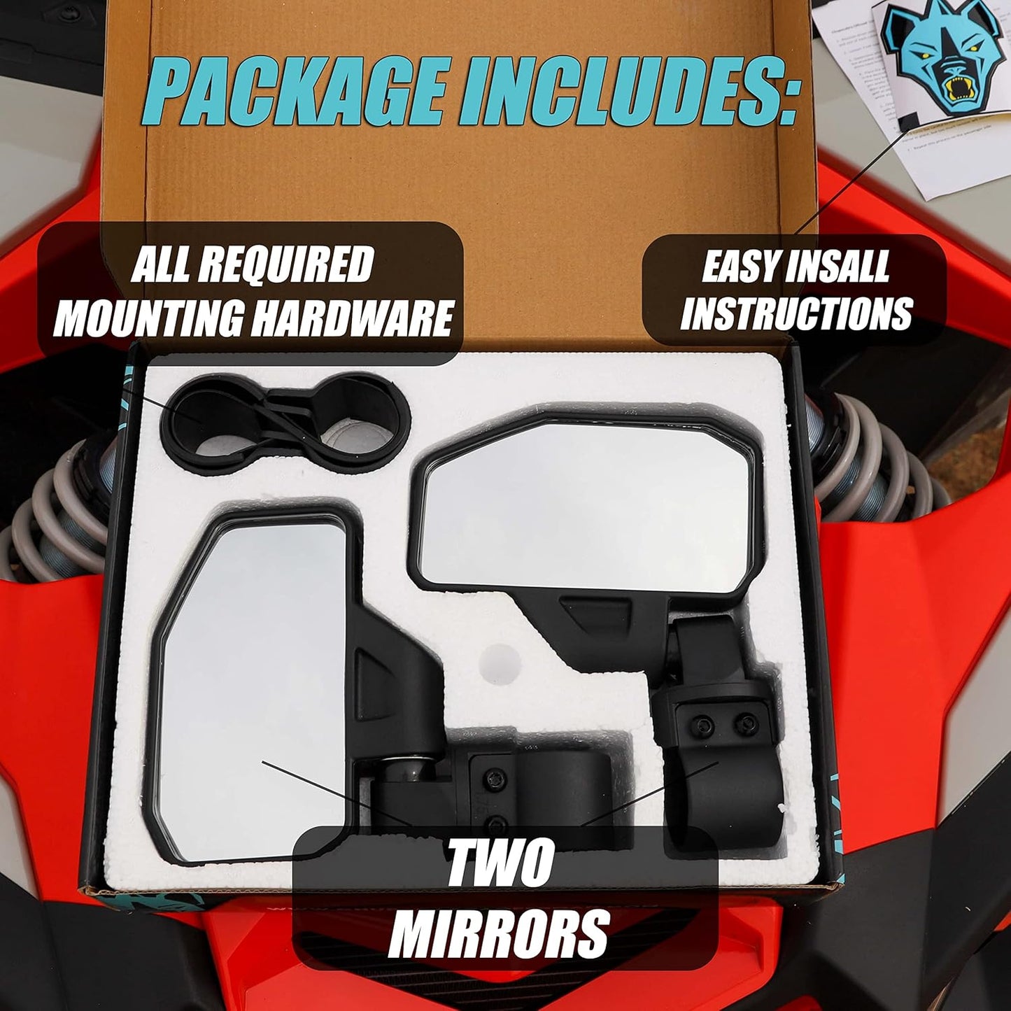 Chupacabra Offroad UTV Side Mirror Kit (2 Pack) - Compatible with 1.6" to 2" Round Roll Cage Bars
