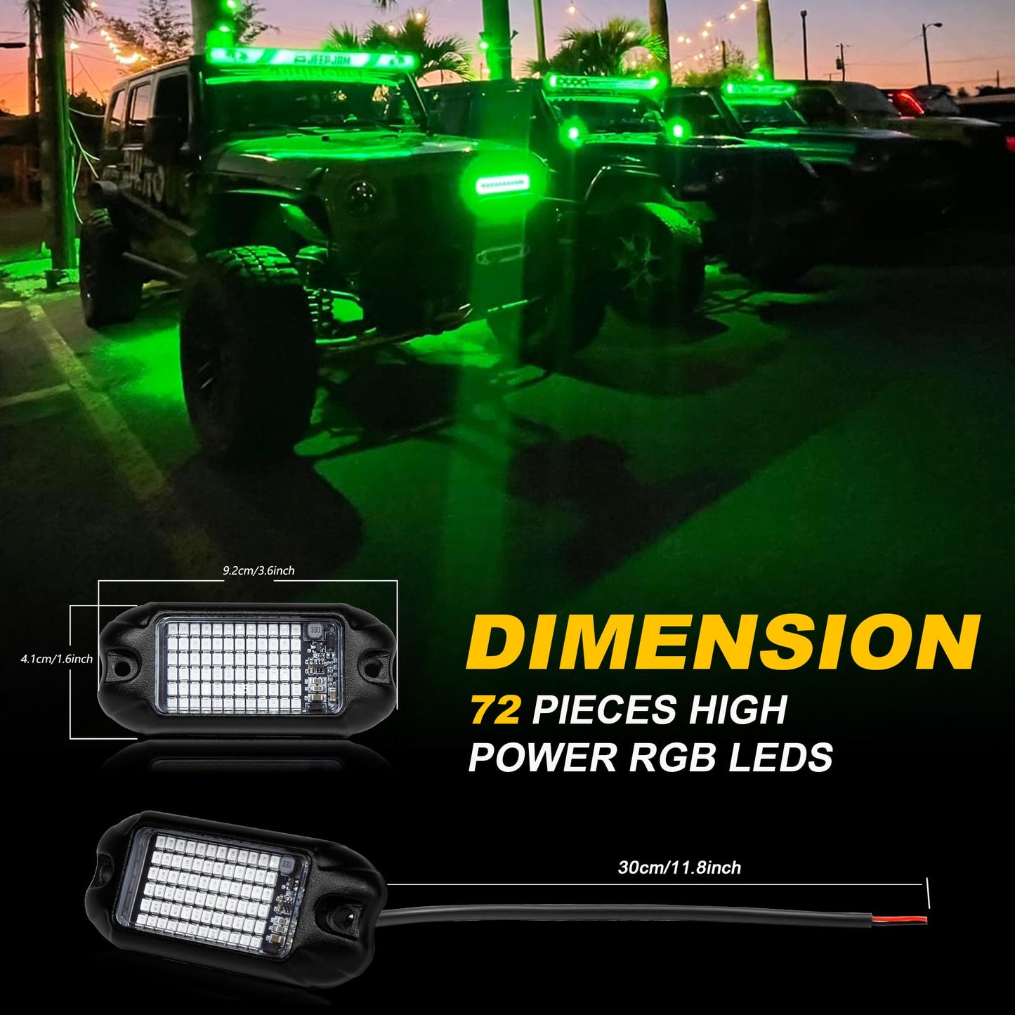 Nicoko 4Pods Pure White 72W High Power Rock Lights - Super Bright LED Underglow for Offroad Vehicles