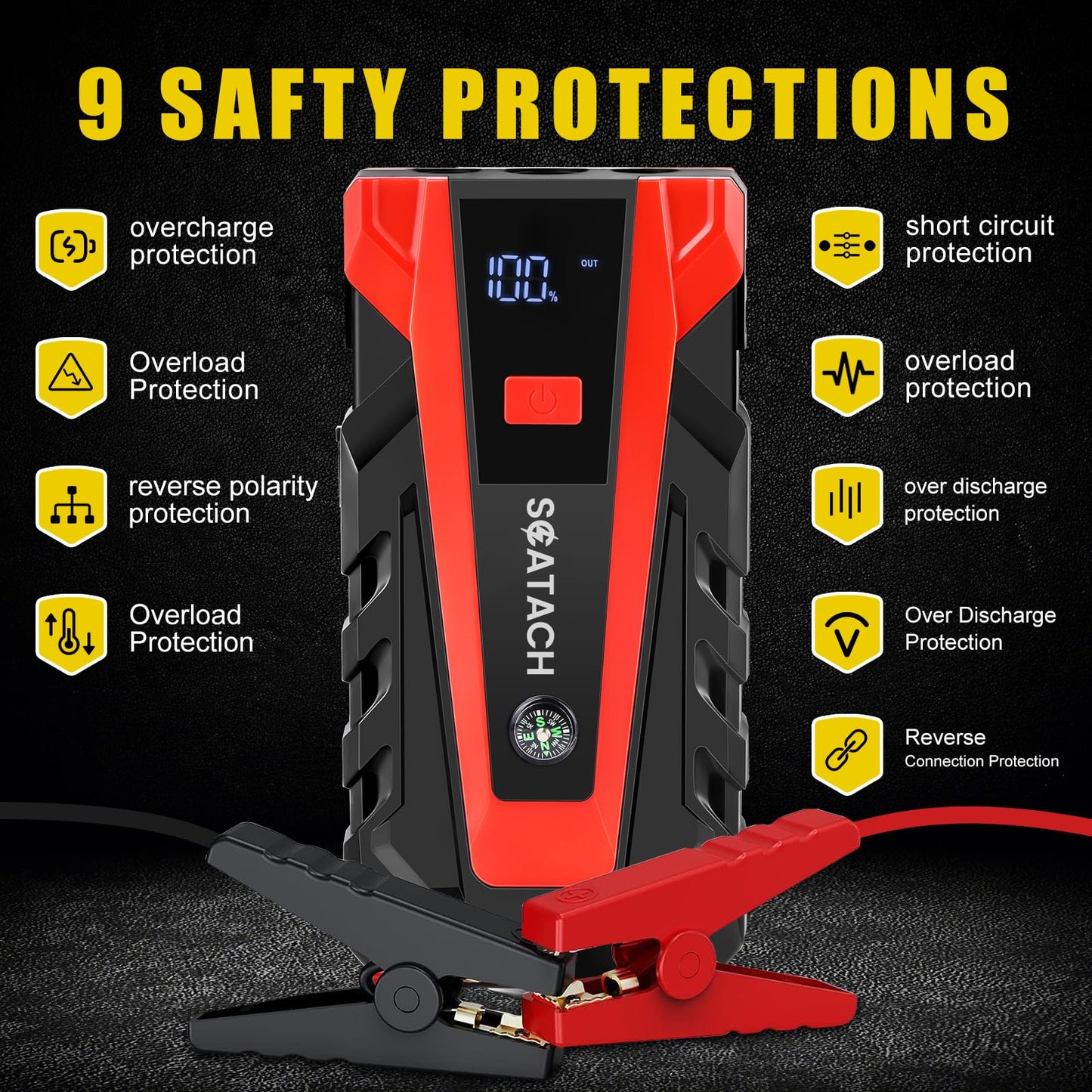 Scatach 011 5000A Car Battery Jump Starter,12V Jump Starter Battery Pack (up to 14.0L Gasoline and 12.0L Diesel Engine) Flashlight and Jumper Cable