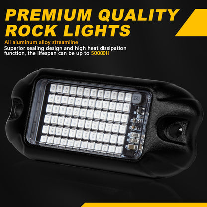 Nicoko 4Pods Pure White 72W High Power Rock Lights - Super Bright LED Underglow for Offroad Vehicles