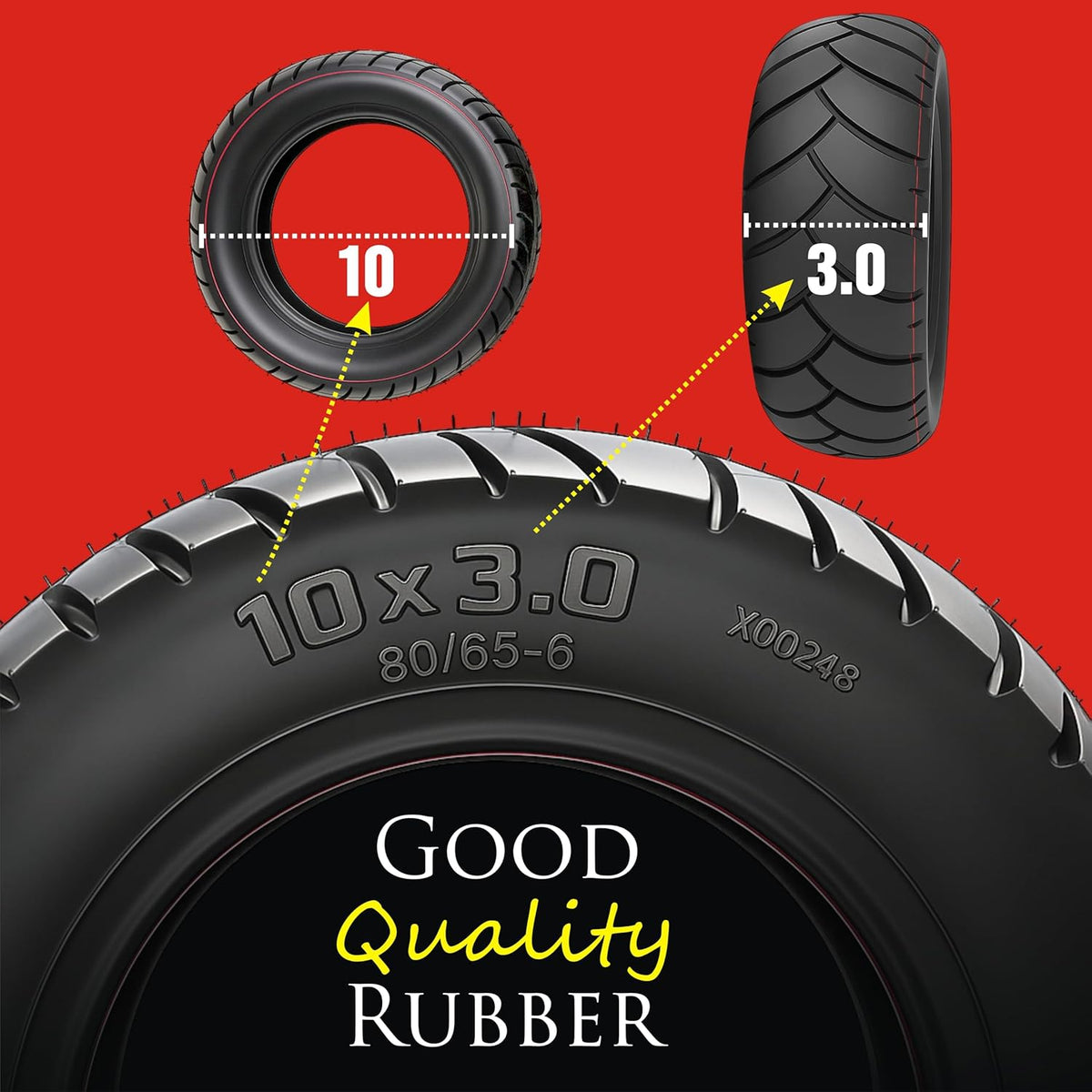 2 Pack 80/65-6 Tubeless Scooter Tires Vacuum Off-Road 10x3 (255x80) with Air Valves for 10 Inch Electric Scooters Non-Slip