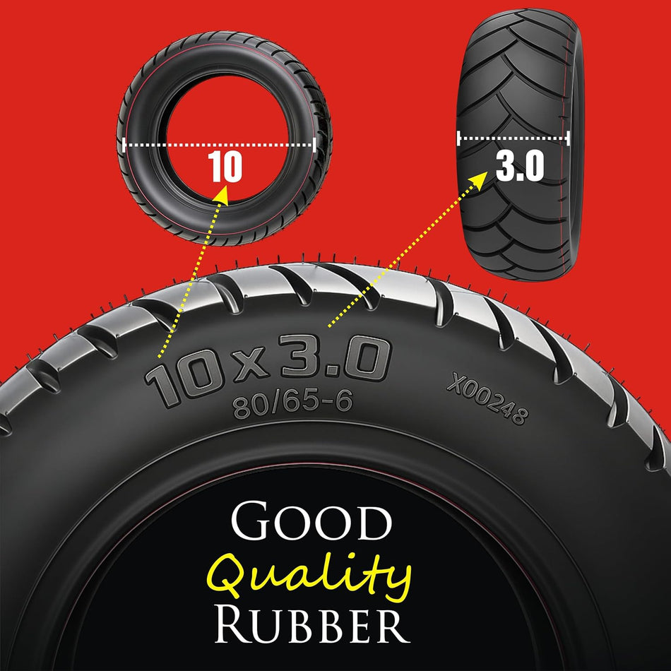 2 Pack 80/65-6 Tubeless Scooter Tires Vacuum Off-Road 10x3 (255x80) with Air Valves for 10 Inch Electric Scooters Non-Slip