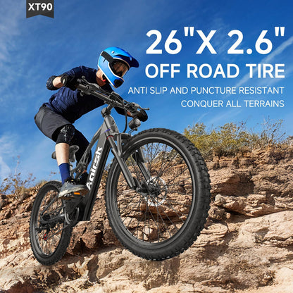 Aairsk XT90 26" Full Suspension eBike - 80mi Range, NFC Lock, 12-Month Warranty