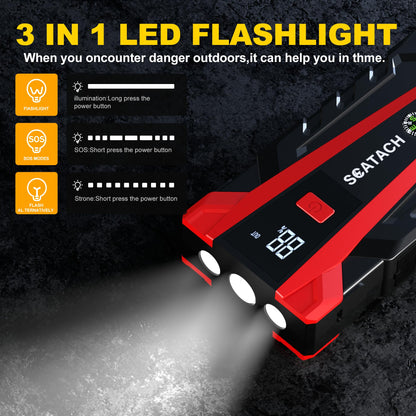 Scatach 011 5000A Car Battery Jump Starter,12V Jump Starter Battery Pack (up to 14.0L Gasoline and 12.0L Diesel Engine) Flashlight and Jumper Cable