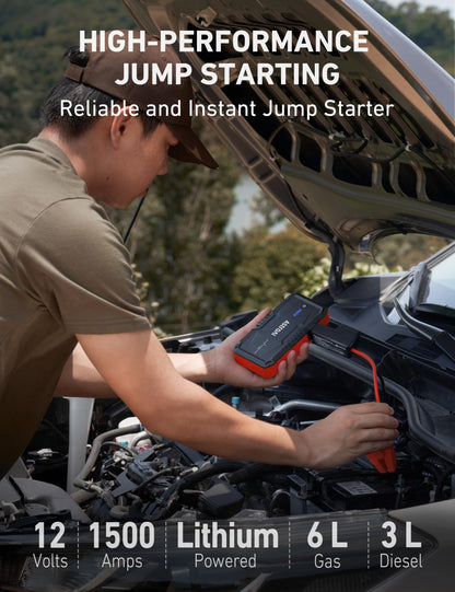 AstroAI S8 Car Battery Jump Starter, 1500A Peak Car Jumper Starter Battery Pack for Up to 6.0L Gas & 3.0L Diesel Engines, 12V Portable Jump Box with 3 Modes Flashlight and Jumper Cable