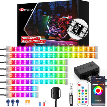 DITRIO 12pcs Underglow RGB LED Strip Light Kit for Motorcycles, Golf Carts, and ATVs