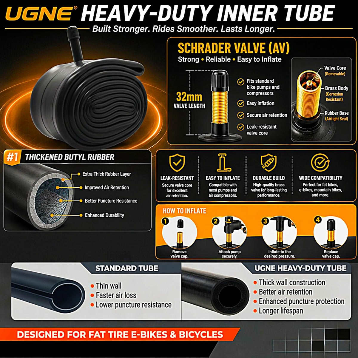 Folding Fat Bike Tires & Tubes Set (2 Tires + 2 Tubes) Sizes -16x4 20x4 26x3 26x4 – Heavy-Duty All-Terrain Puncture-Resistant
