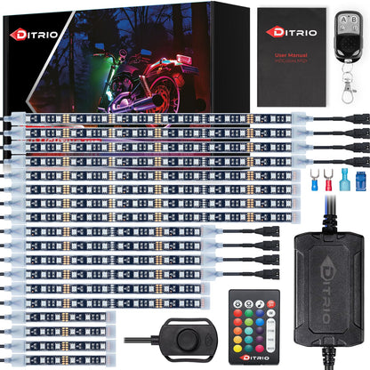 DITRIO 12pcs Underglow RGB LED Strip Light Kit for Motorcycles, Golf Carts, and ATVs