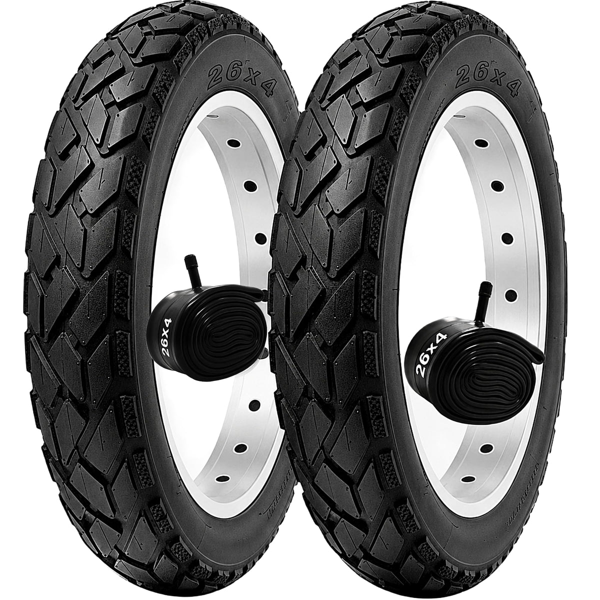 Folding Fat Bike Tires & Tubes Set (2 Tires + 2 Tubes) Sizes -16x4 20x4 26x3 26x4 – Heavy-Duty All-Terrain Puncture-Resistant