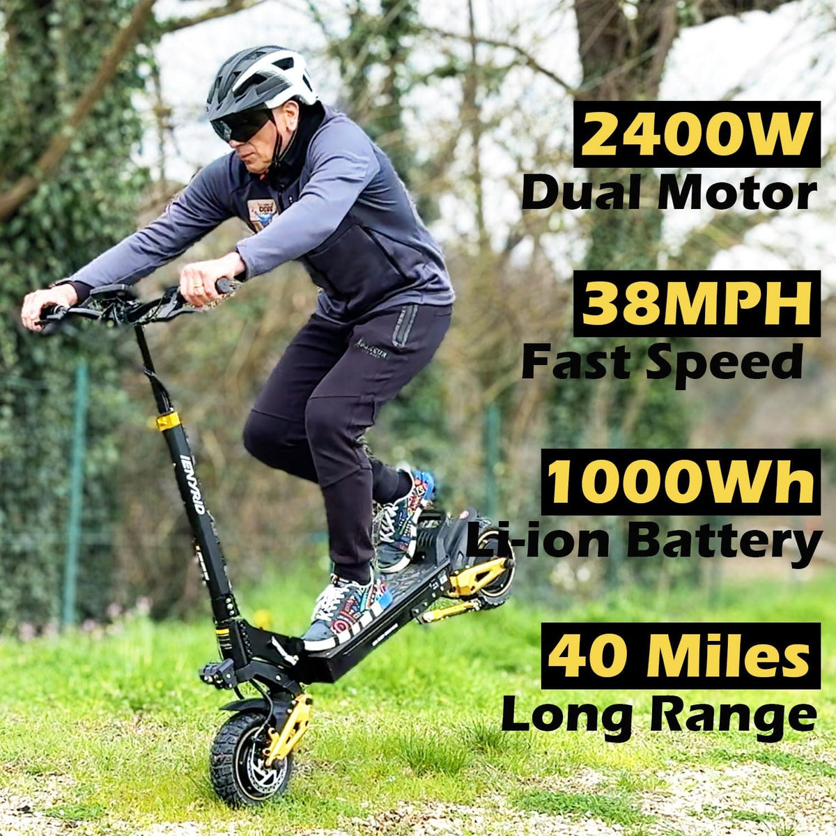   iENYRID ES1 Dual Motor Electric Scooter 2400W | 48V 20.8Ah, 38MPH, Off-Road, UL2272 Certified
