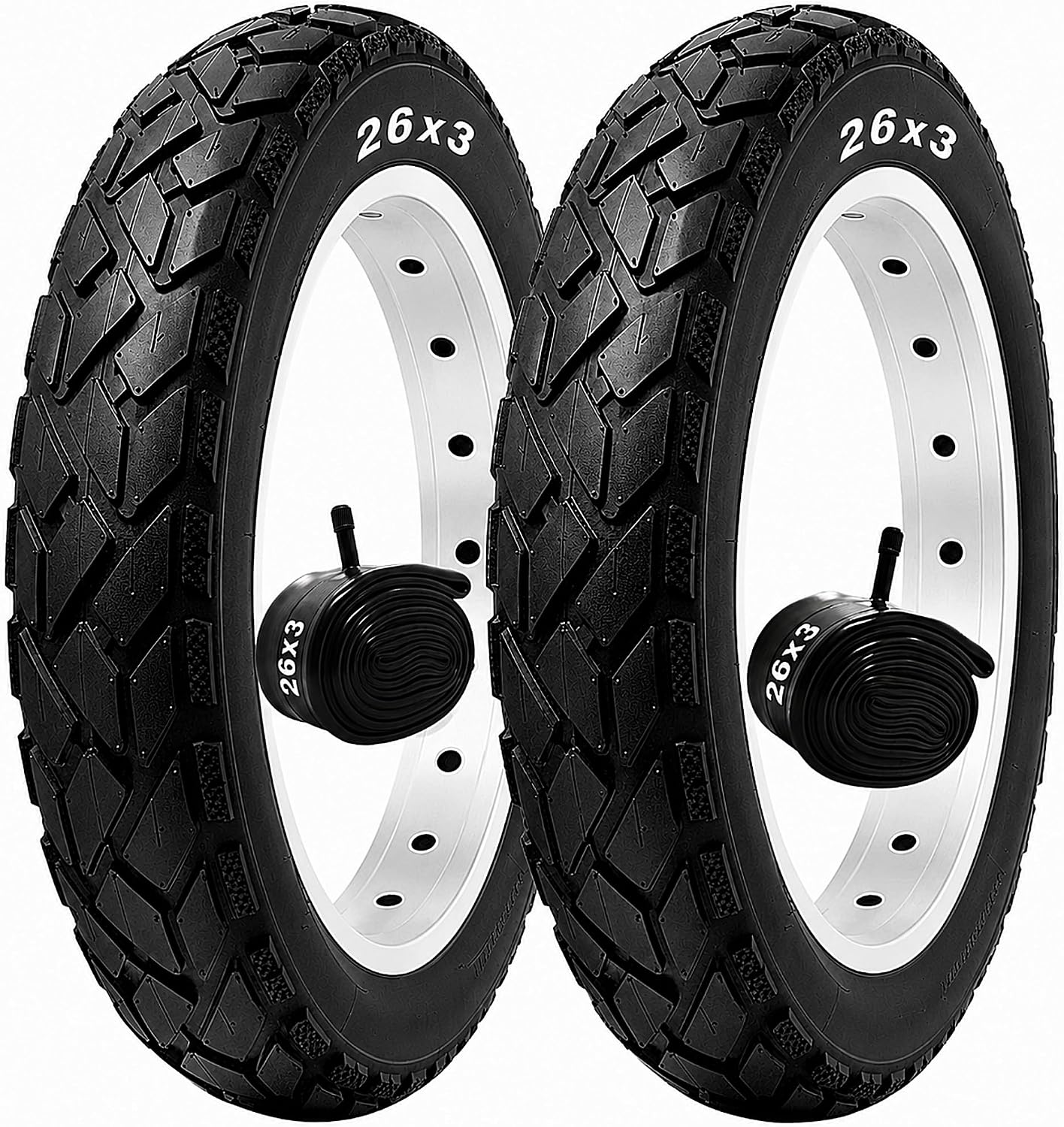 Folding Fat Bike Tires & Tubes Set (2 Tires + 2 Tubes) Sizes -16x4 20x4 26x3 26x4 – Heavy-Duty All-Terrain Puncture-Resistant