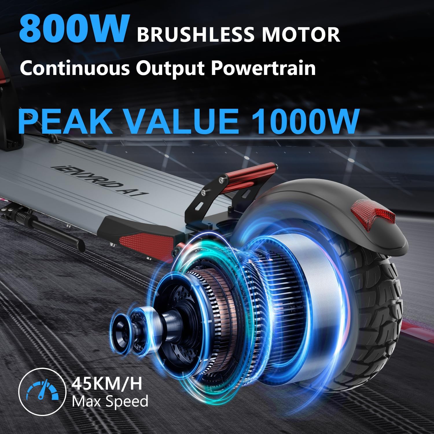   AOKDA A1 Folding Electric Scooter 800W 12.5Ah | 25MPH Speed, Dual Brakes, Off-Road Tires