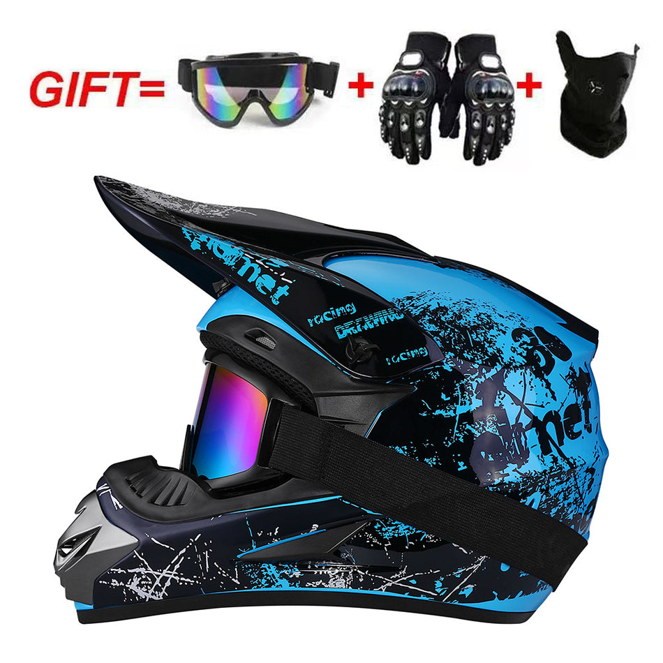 UGNE Full Face Motorcycle Helmet Kit with Goggles, Mask & Gloves  Impact-Resistant ABS Racing Helmet | Off-Road, Karting & Motocross Gear (S-XL)