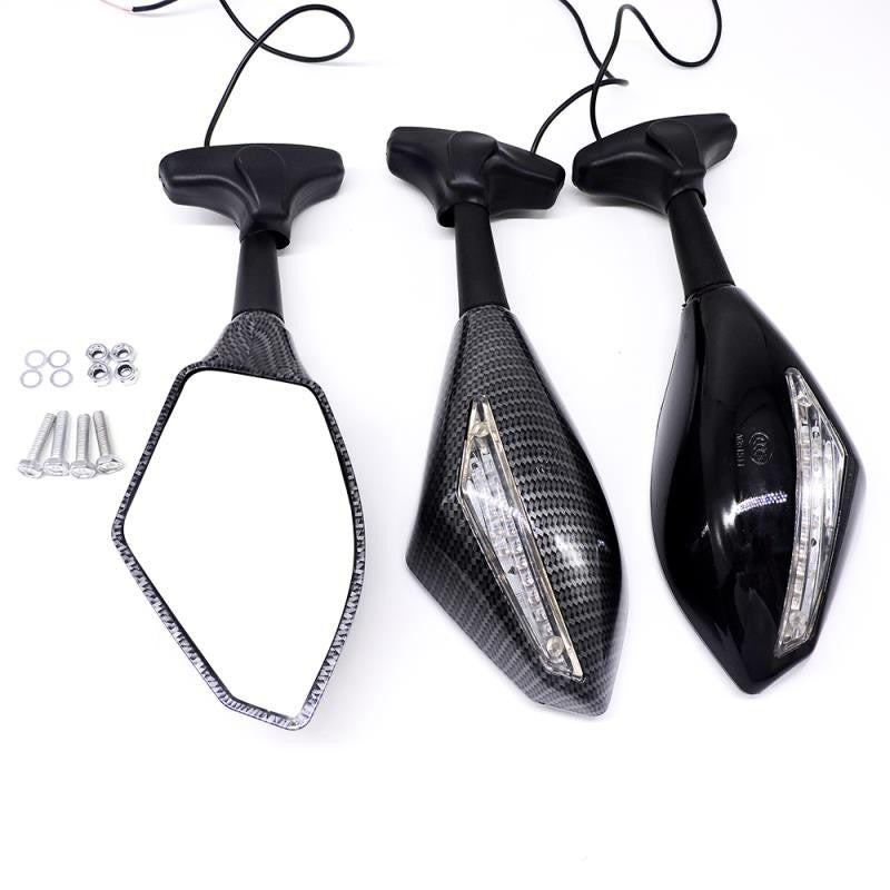 UGNE Model 702 LED Integrated Motorcycle Mirrors Wide Angle Double Curvature Design