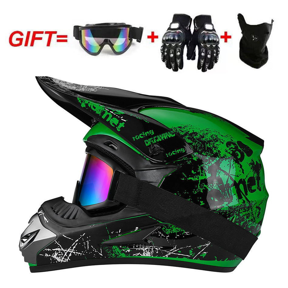 UGNE Full Face Motorcycle Helmet Kit with Goggles, Mask & Gloves  Impact-Resistant ABS Racing Helmet | Off-Road, Karting & Motocross Gear (S-XL)