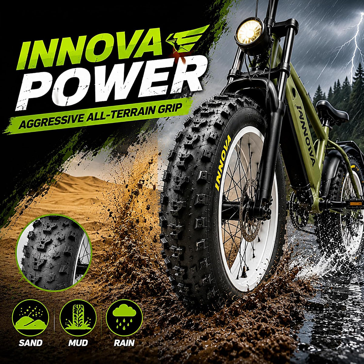 Fat Bike Tire and Inner Tube Set, 20x4 or 26x4 All-Terrain Knobby E-Bike Tires with Schrader Valve Tubes, Heavy Duty Replacement Mountain, Snow, Beach and Off-Road