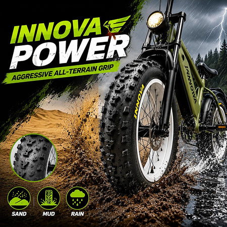 Fat Bike Tire and Inner Tube Set, 20x4 or 26x4 All-Terrain Knobby E-Bike Tires with Schrader Valve Tubes, Heavy Duty Replacement Mountain, Snow, Beach and Off-Road