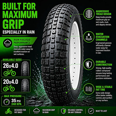20x4.0 / 26x4.0 All-Terrain Folding, Puncture Resistant Fat Tire for E-Bikes & Fat Bikes, Includes 2 Tires and 2 Inner Tubes