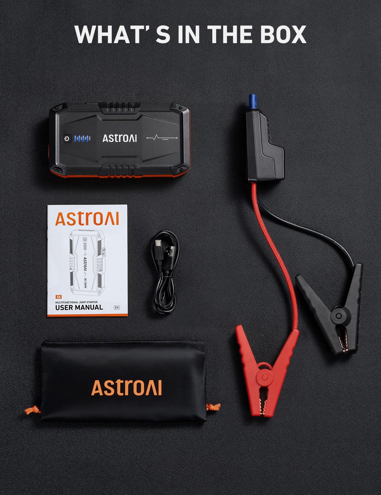 AstroAI S8 Car Battery Jump Starter, 1500A Peak Car Jumper Starter Battery Pack for Up to 6.0L Gas & 3.0L Diesel Engines, 12V Portable Jump Box with 3 Modes Flashlight and Jumper Cable