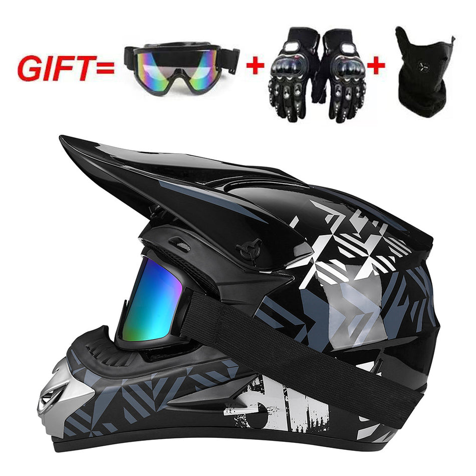 UGNE Full Face Motorcycle Helmet Kit with Goggles, Mask & Gloves  Impact-Resistant ABS Racing Helmet | Off-Road, Karting & Motocross Gear (S-XL)