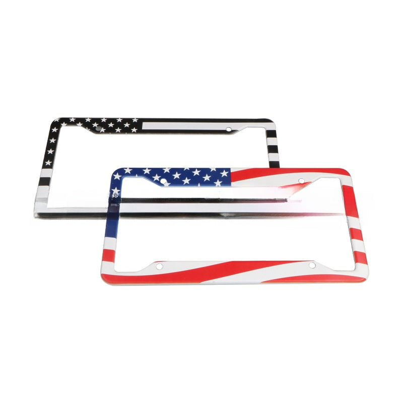 Aluminum Alloy License Plate Holder with UV Laser Marking ? Available in Black, Silver & American Flag Designs