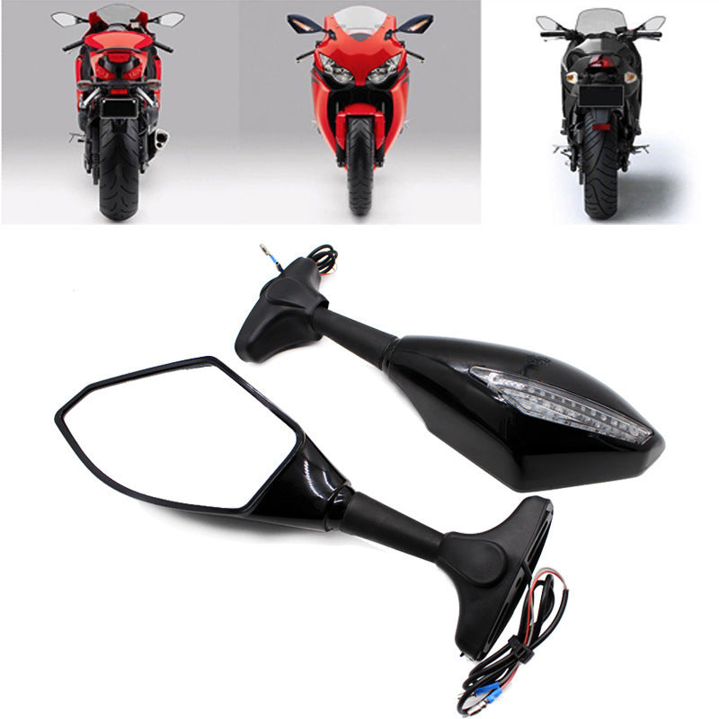 Model HSJD LED Integrated Motorcycle Mirrors True Plane Glass & Yellow Safety Lights
