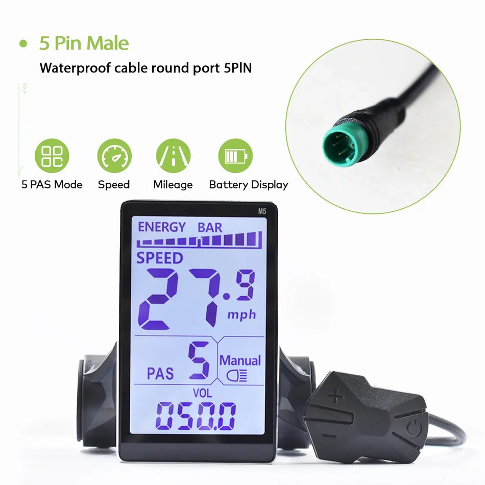 24V-60V Universal M5 E-Bike LCD Display - Waterproof Control Panel