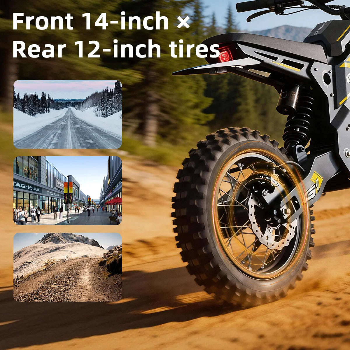 Action shot of a rider jumping or racing the G1 electric dirt bike off-road.