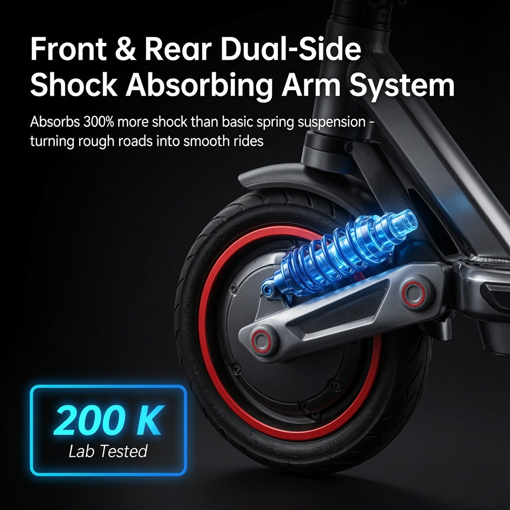 Adult electric scooter with dual suspension