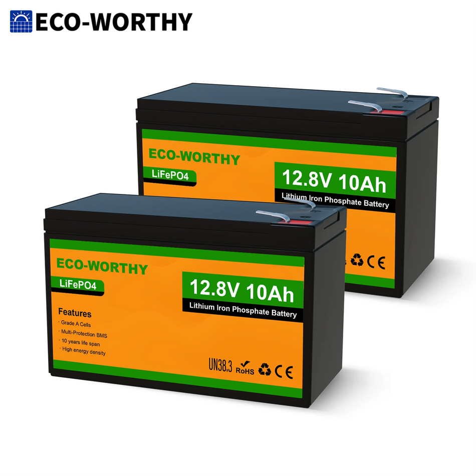 ECO-WORTHY 2 Pack 12V 10Ah LiFePO4 Lithium Batteries Front Hero View