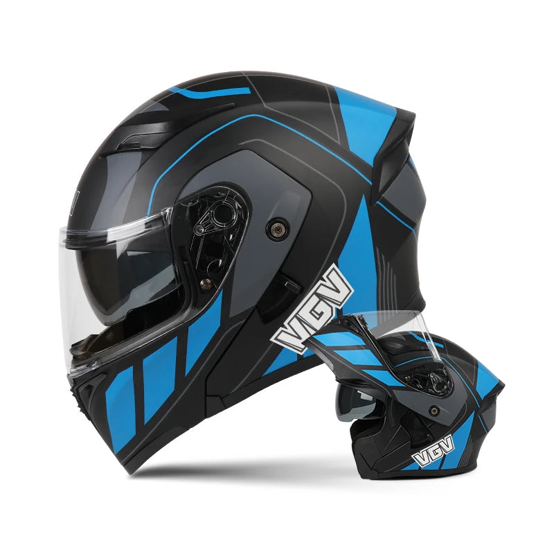 All weather motorcycle helmet with clear dual lens visor