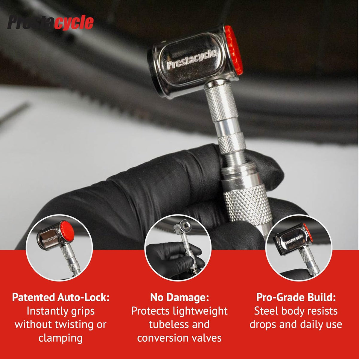   Prestacycle Presta Head – Auto-Lock Bicycle Tire Pump Head for Tubeless & Presta Valves