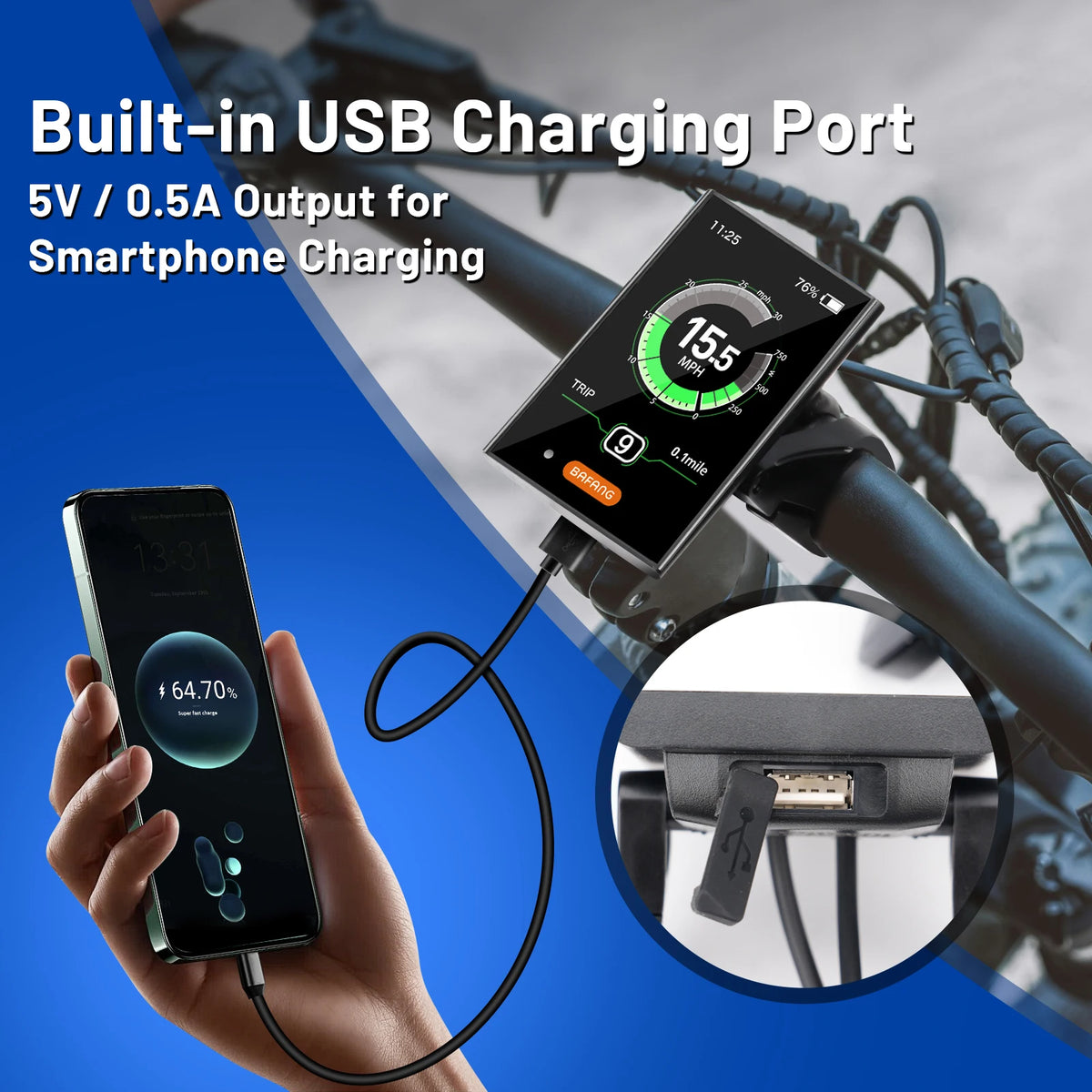 Bafang DPC18 display mounting bracket and connection cables for e-bikes