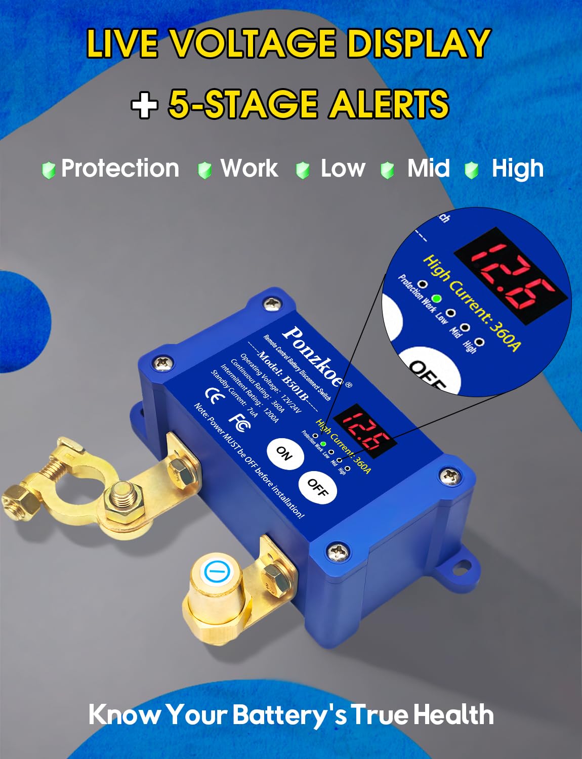 Battery saver disconnect switch with green LED lights