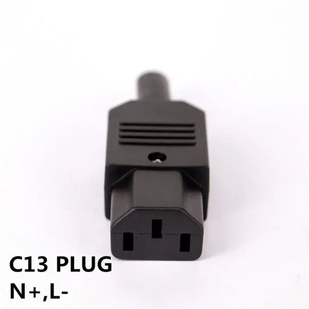 C13 Plug for electrical connections, features N+ and L- designations, ideal for various electronic devices.