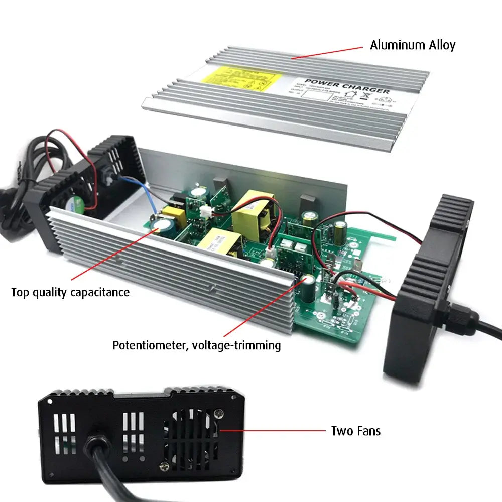 YZPOWER 100.8V 5A Fast Charger for Begode T4 Electric Unicycle Gotway Accessories internal components and structure.
