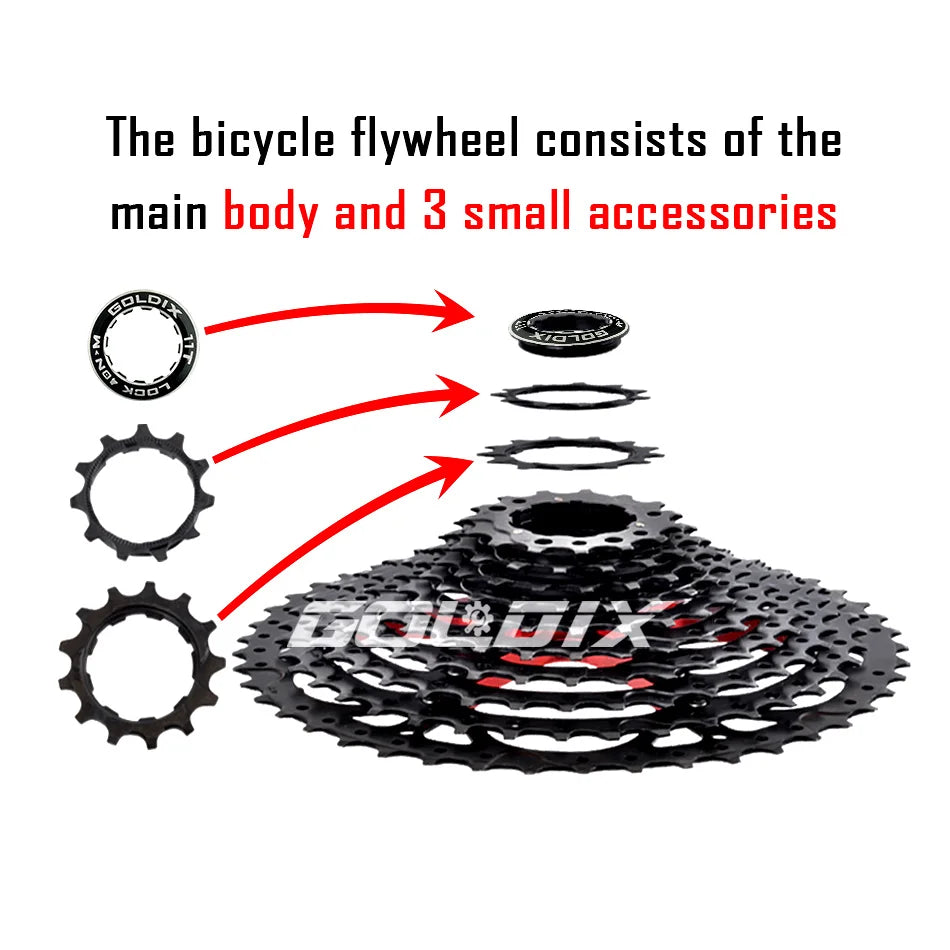   GOLDIX Black MTB Cassette 8/9/10/11/12 Speed 40/42/46/50T K7 Bicycle Freewheel Sprocket
