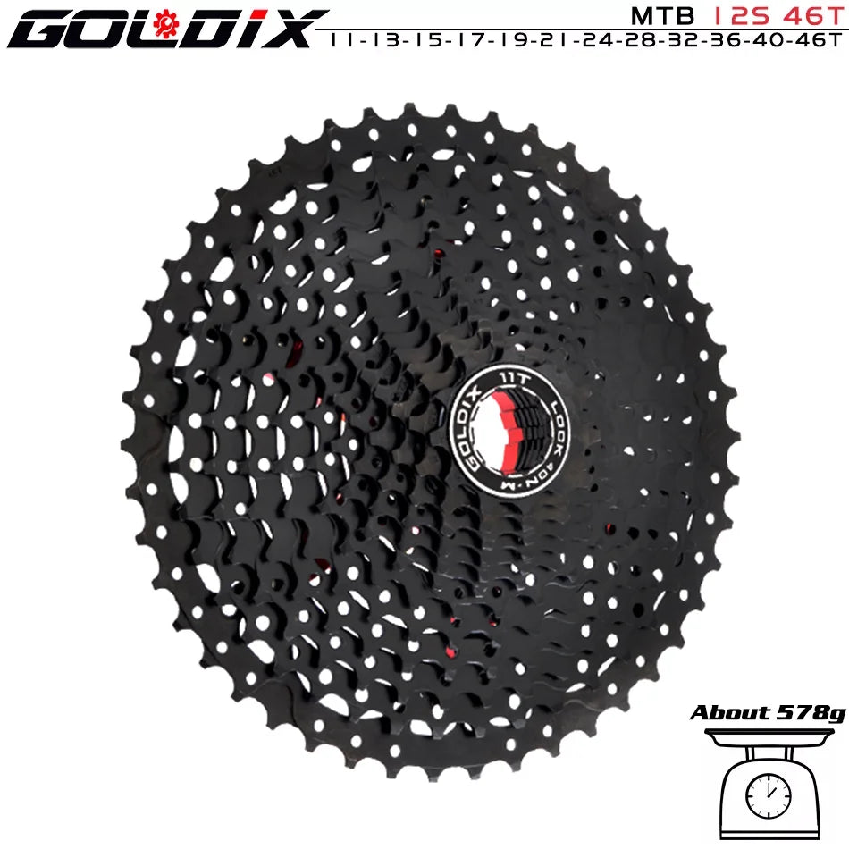   GOLDIX Black MTB Cassette 8/9/10/11/12 Speed 40/42/46/50T K7 Bicycle Freewheel Sprocket
