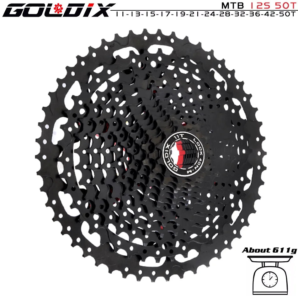   GOLDIX Black MTB Cassette 8/9/10/11/12 Speed 40/42/46/50T K7 Bicycle Freewheel Sprocket