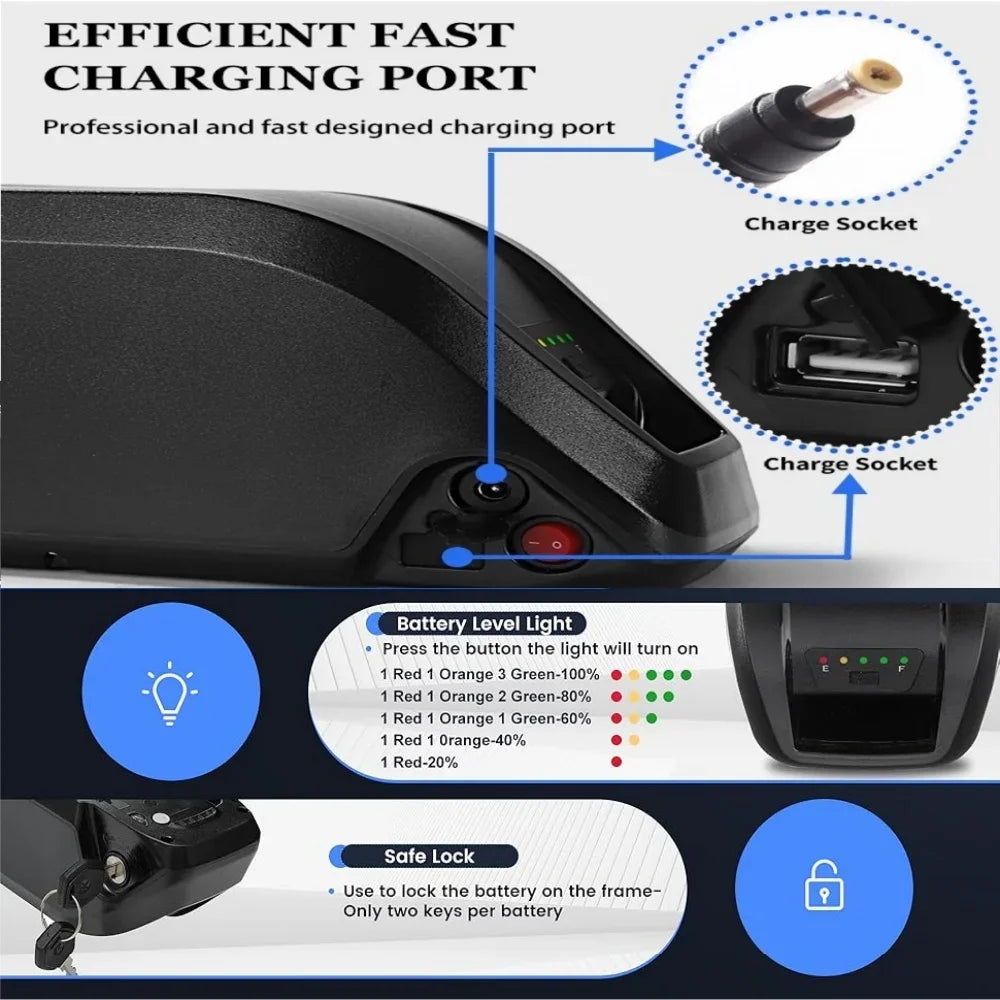 Black Hailong style e-bike battery pack with matching 5-pin discharge base
