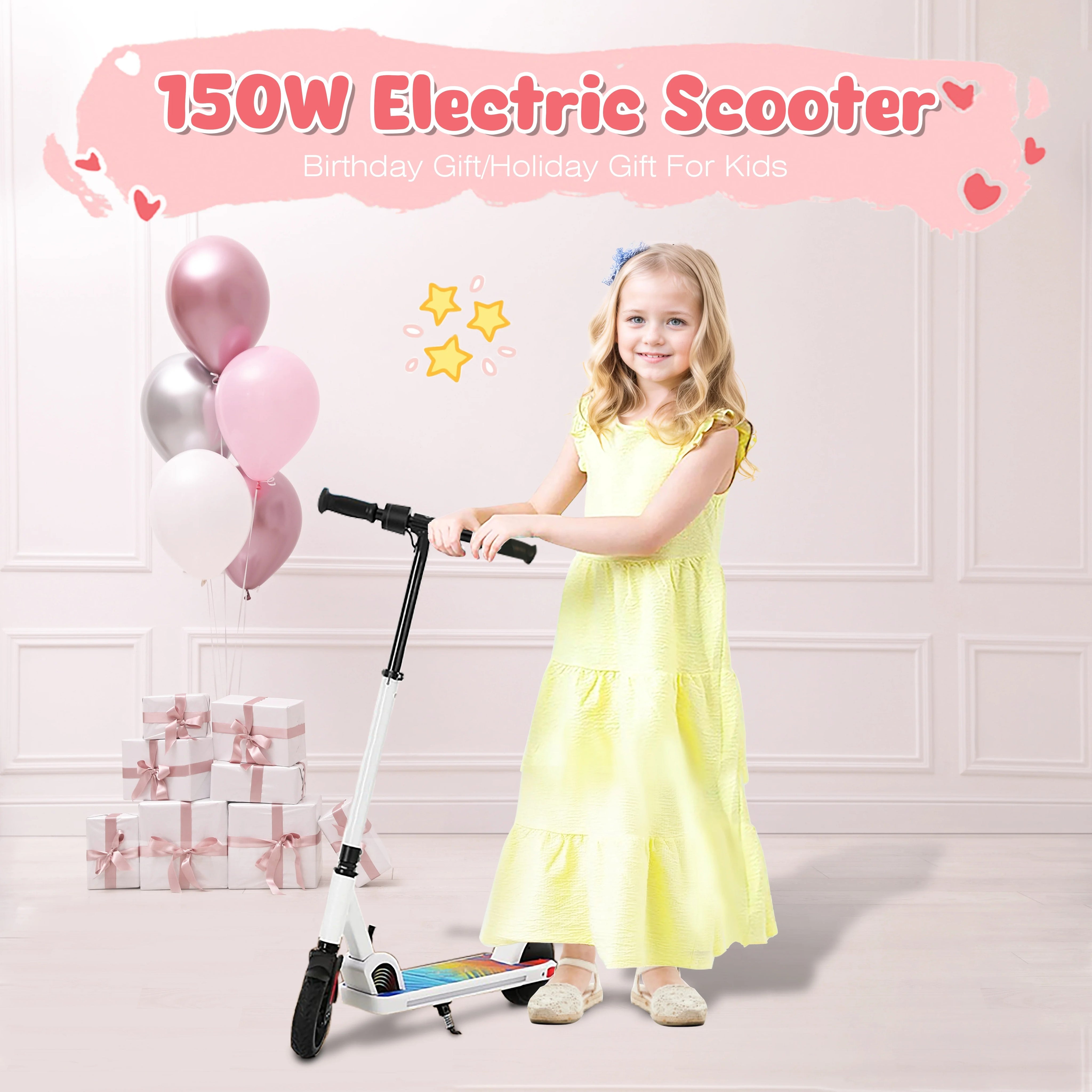 CAROMA Kids Electric Scooter with 150W Motor and LED Light-Up Wheels