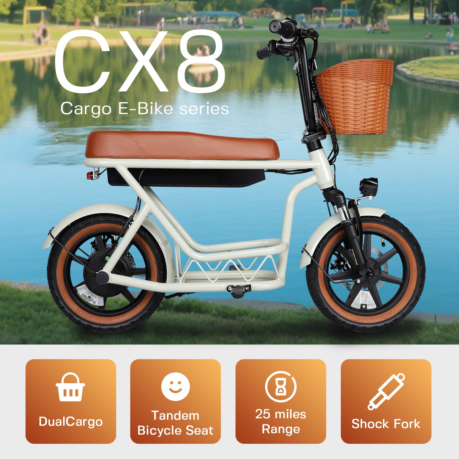  CX8 14x2.5" Mini Electric Bike - Compact Foldable City E-Bike with 36V 350W Brushless Motor
