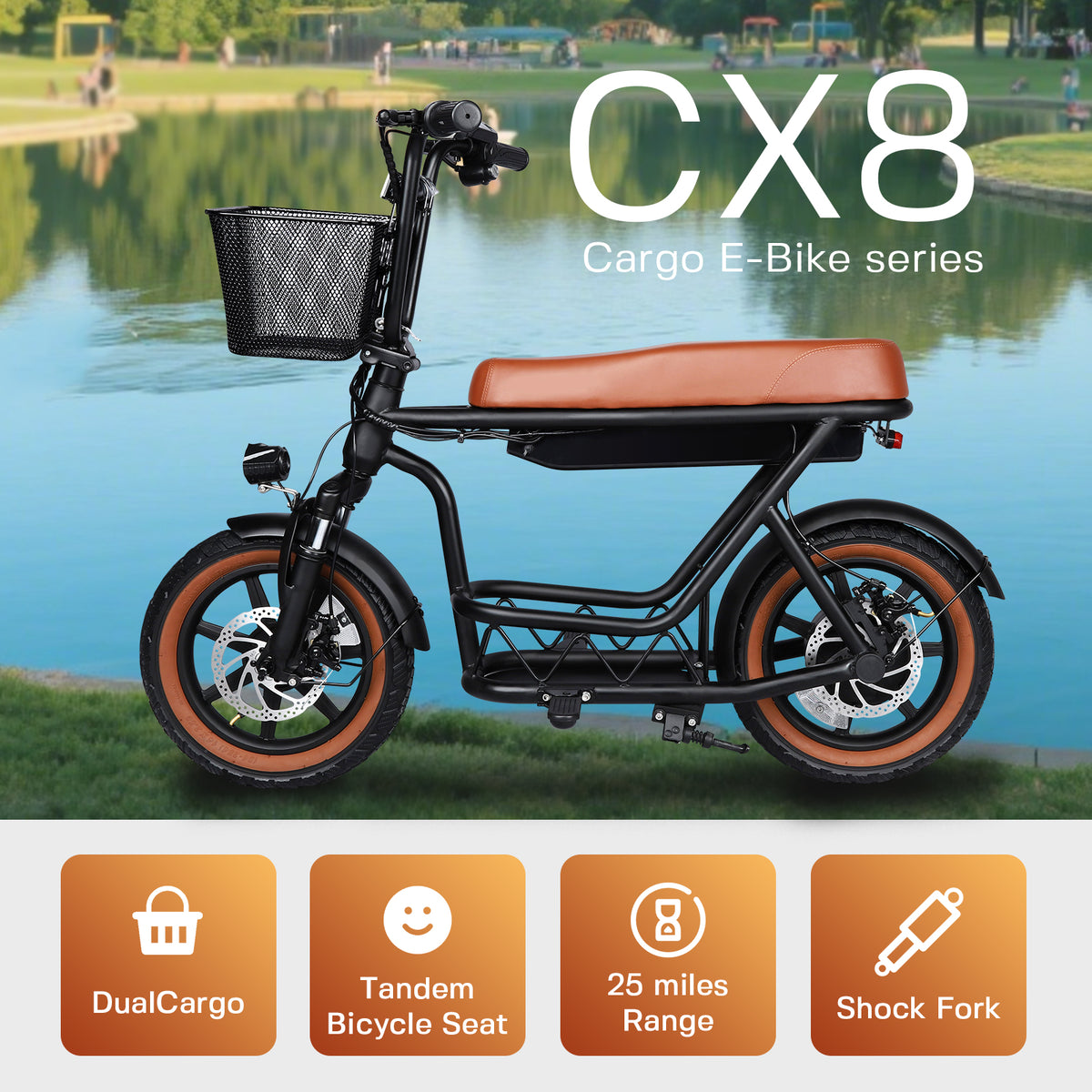   CX8 14x2.5" Mini Electric Bike - Compact Foldable City E-Bike with 36V 350W Brushless Motor